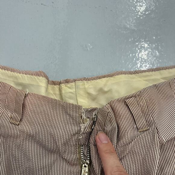 Vintage 60s Brown Striped Seersucker Nylon Trousers 32x32 - Picture 5 of 5